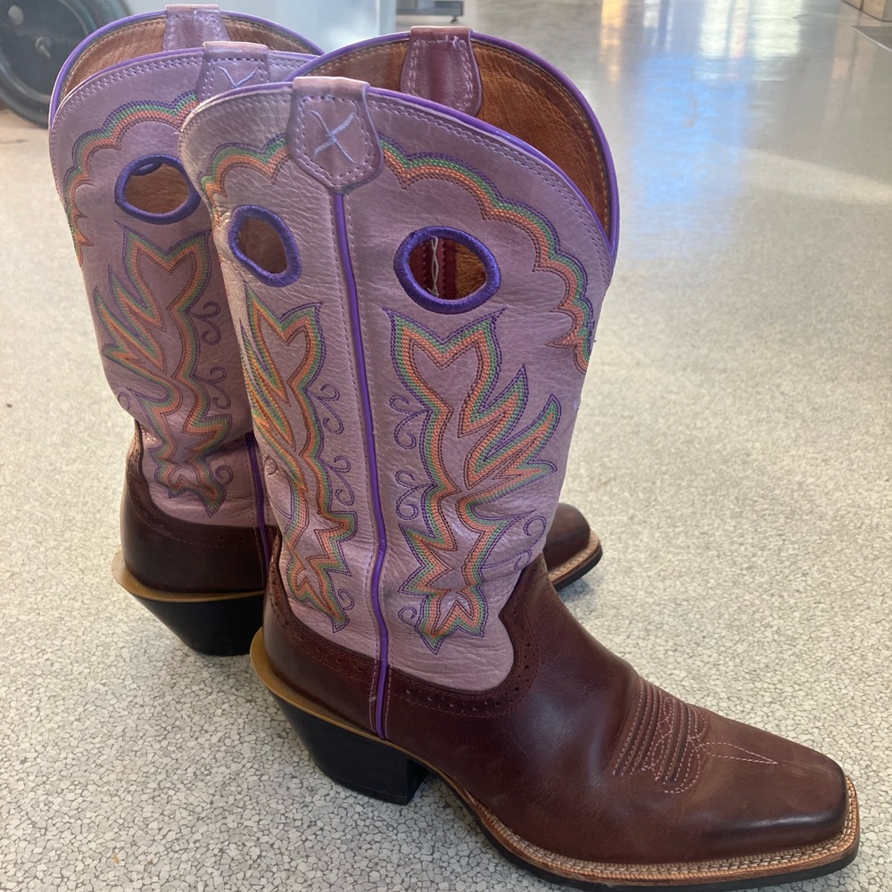 COPY - Twisted X Brown Purple Orange Leather Embroidered Cowgirl Western Boots …
